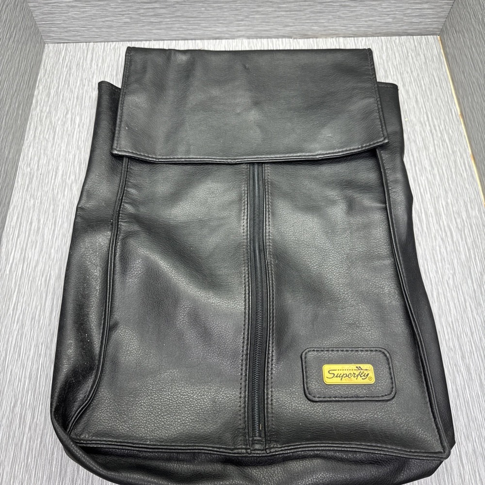 Superfly Black Leather Flap Top Carry Bag Gear Storage Case Travel Tote